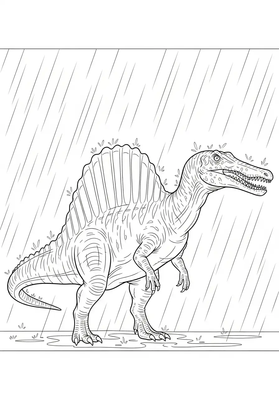 spinosaurus in de regen kleurplaat