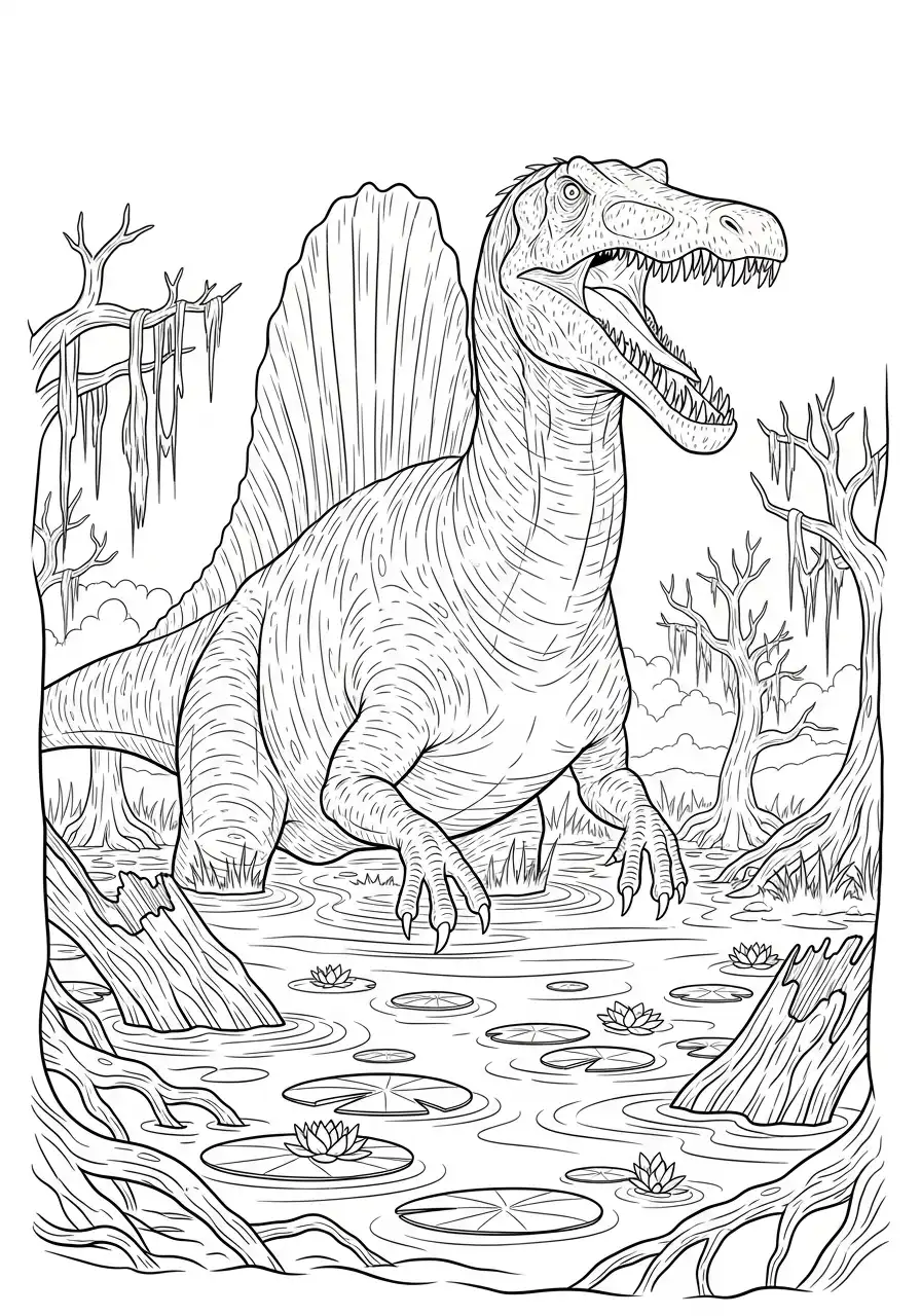 spinosaurus in moerasland kleurplaat