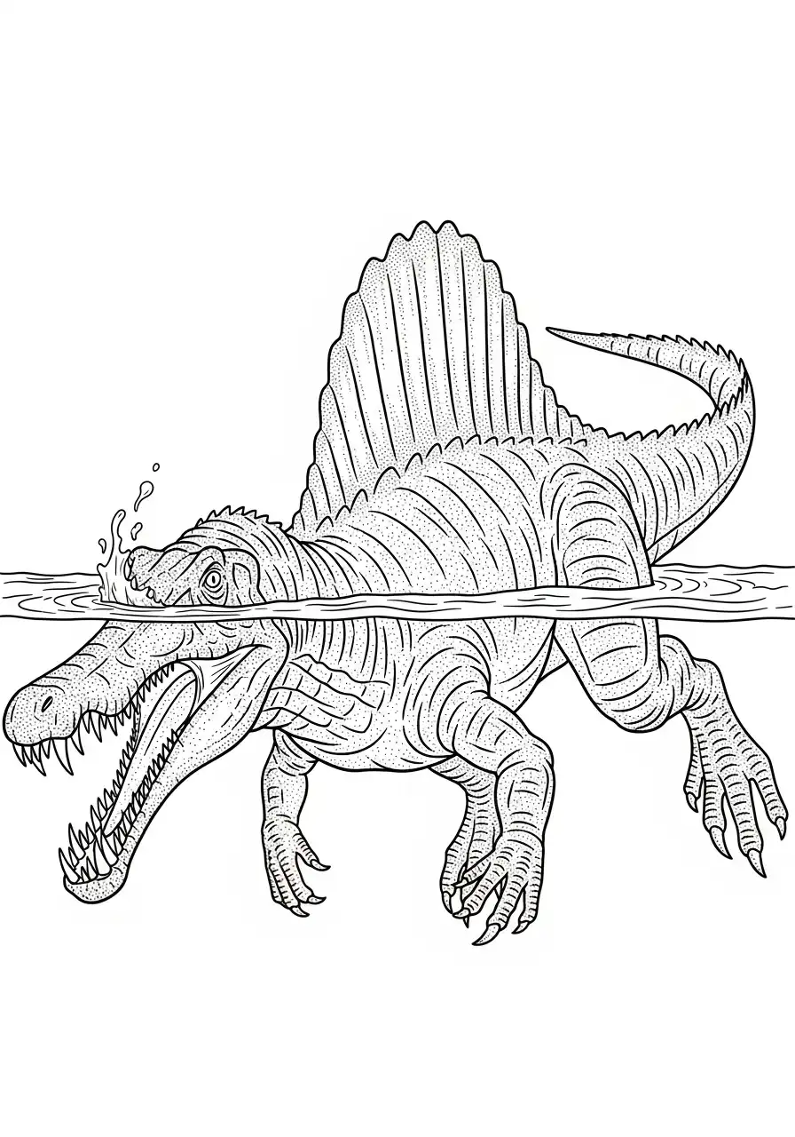 spinosaurus onder water jager kleurplaat