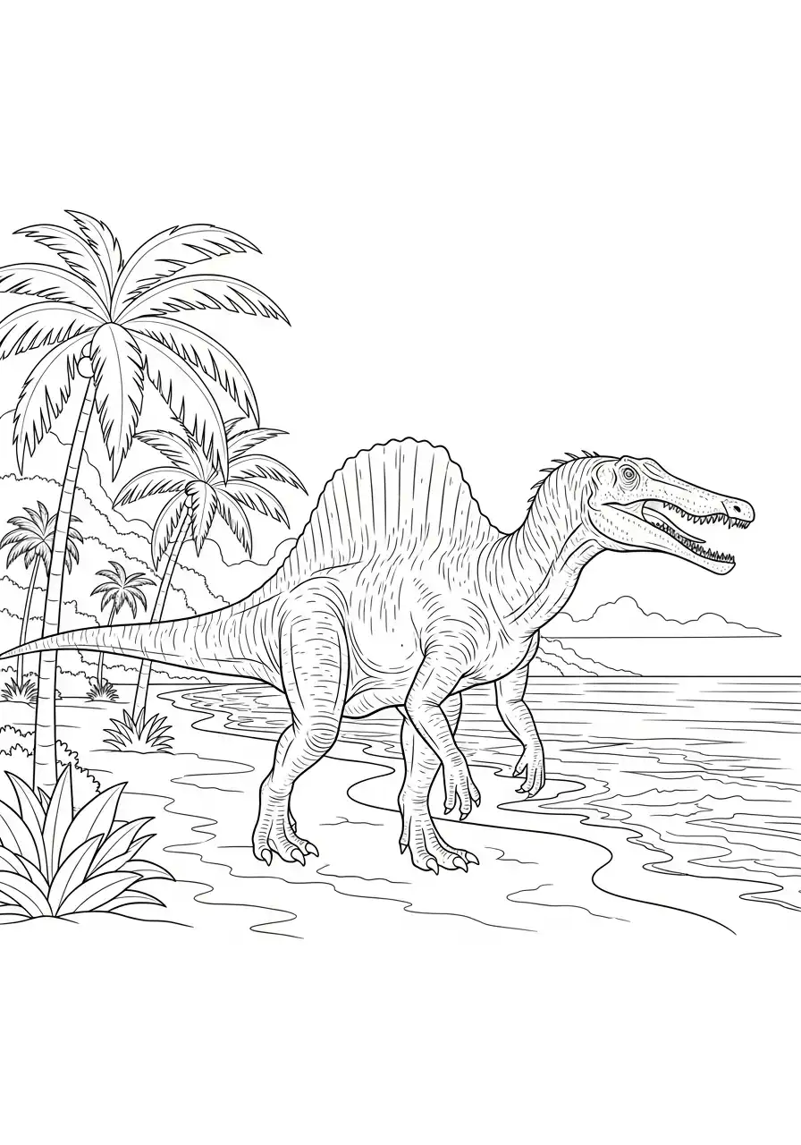 spinosaurus op het oerstrand kleurplaat