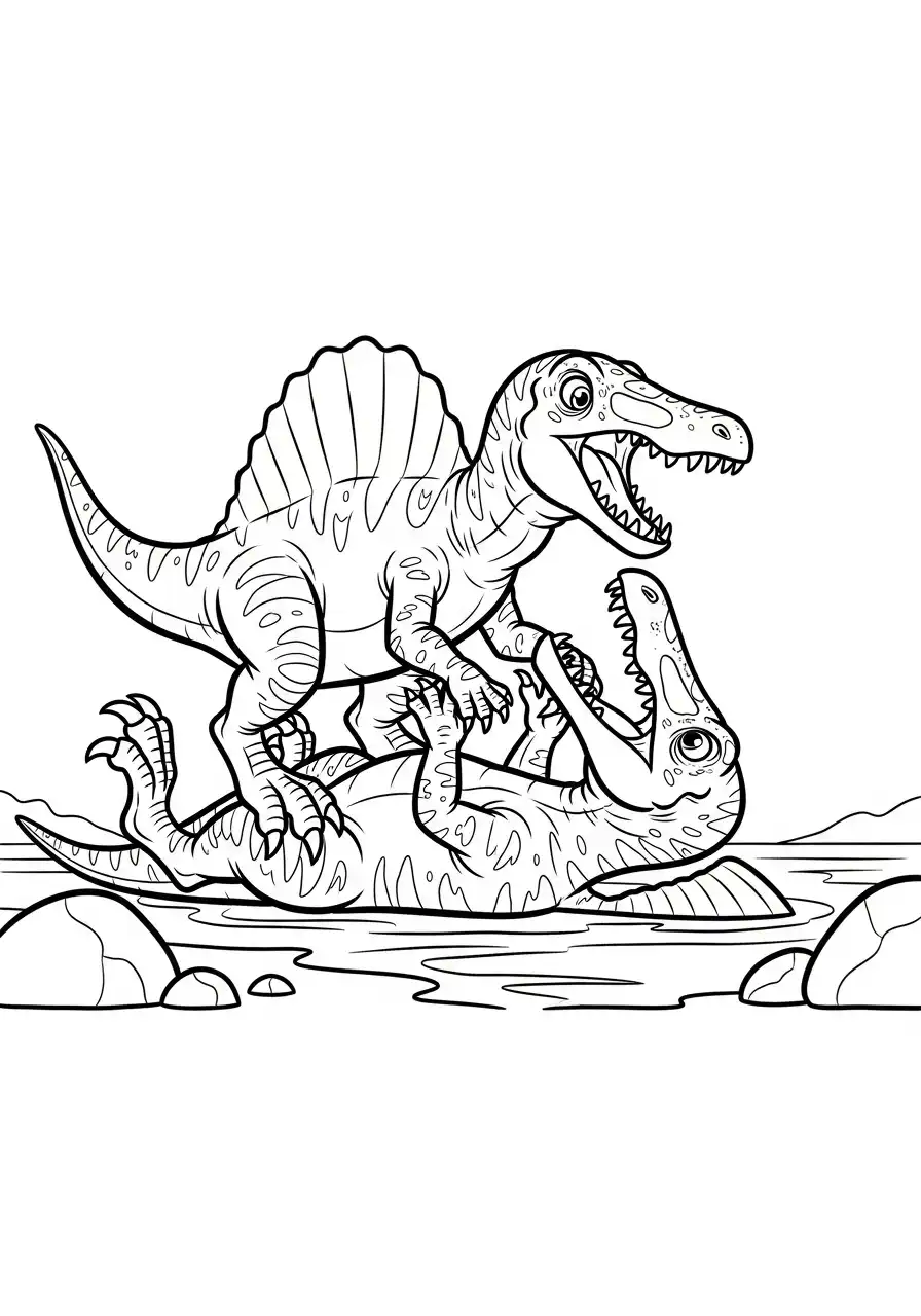 spinosaurus vecht in water kleurplaat