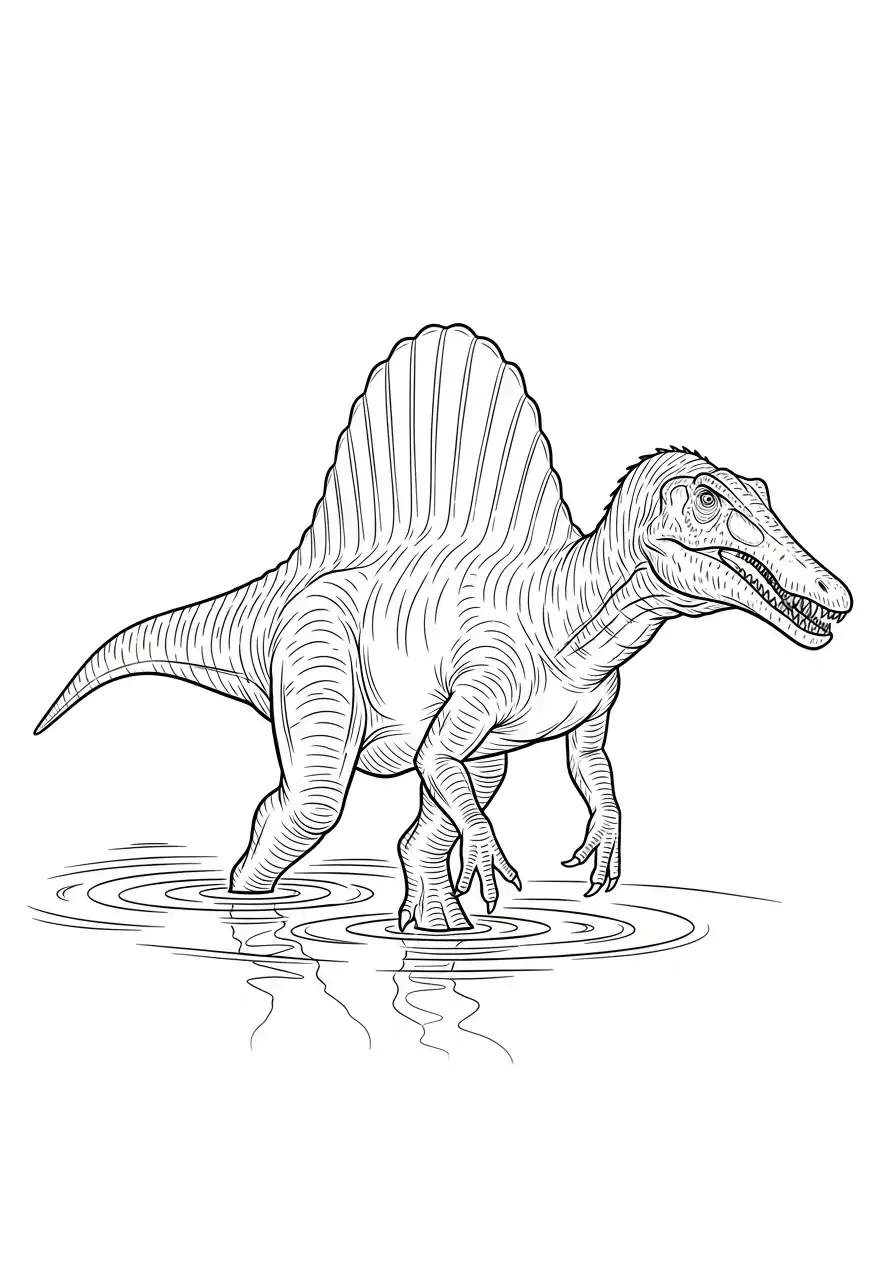 spinosaurus waden in ondiep water kleurplaat