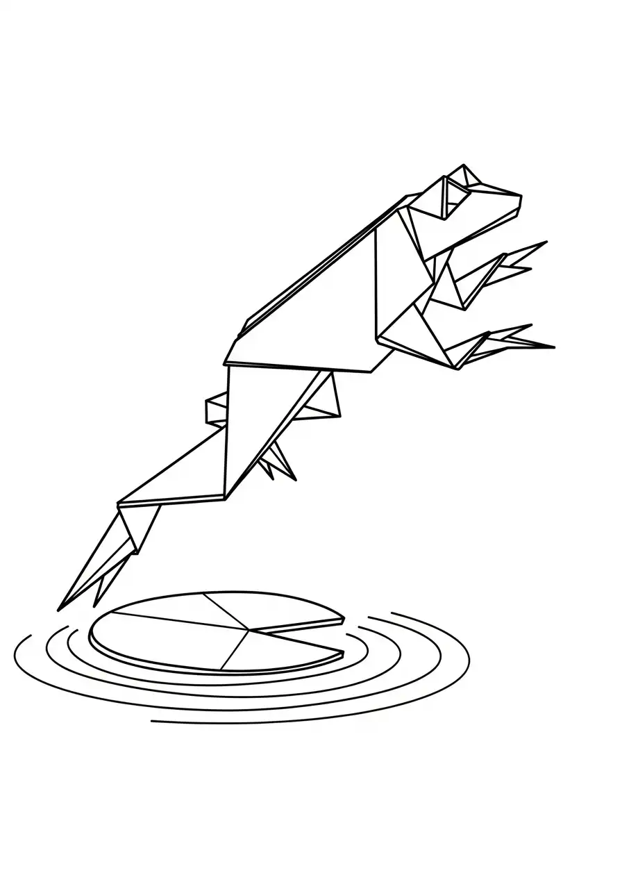 springende origami kikker kleurplaat