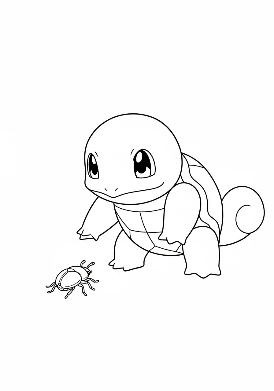 Squirtle Kleurplaat 8 squirtle bekijkt een insect kleurplaat