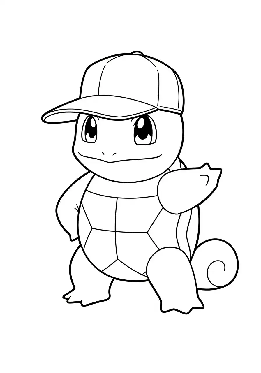 Squirtle Kleurplaat 12 squirtle draagt een pet kleurplaat