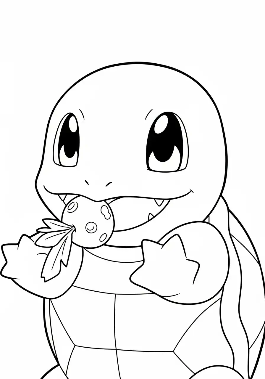 Squirtle Kleurplaat 13 squirtle eet een pokémon snoepje kleurplaat