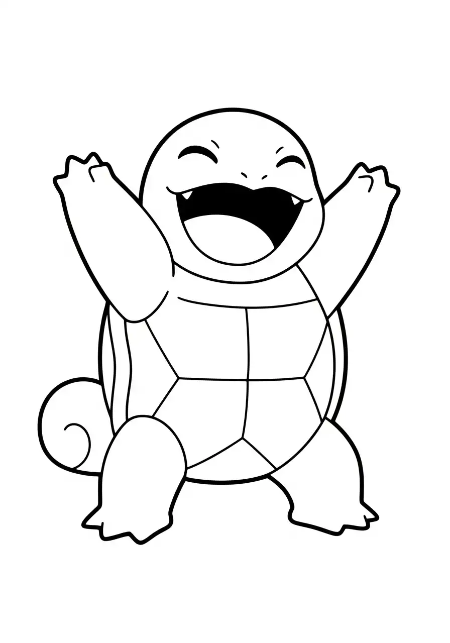 Squirtle Kleurplaat 14 squirtle enthousiast lachend kleurplaat