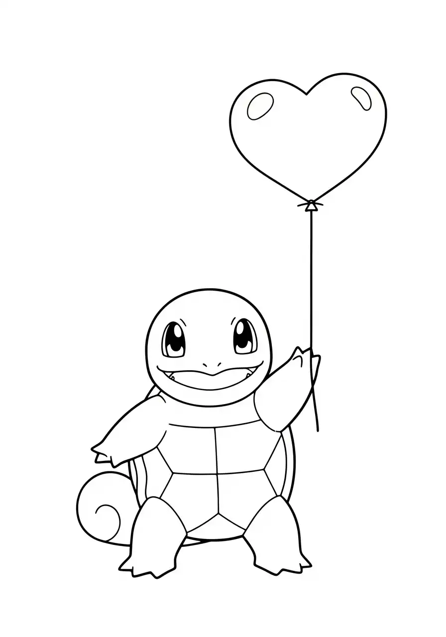 Squirtle Kleurplaat 18 squirtle houdt hartjesballon kleurplaat