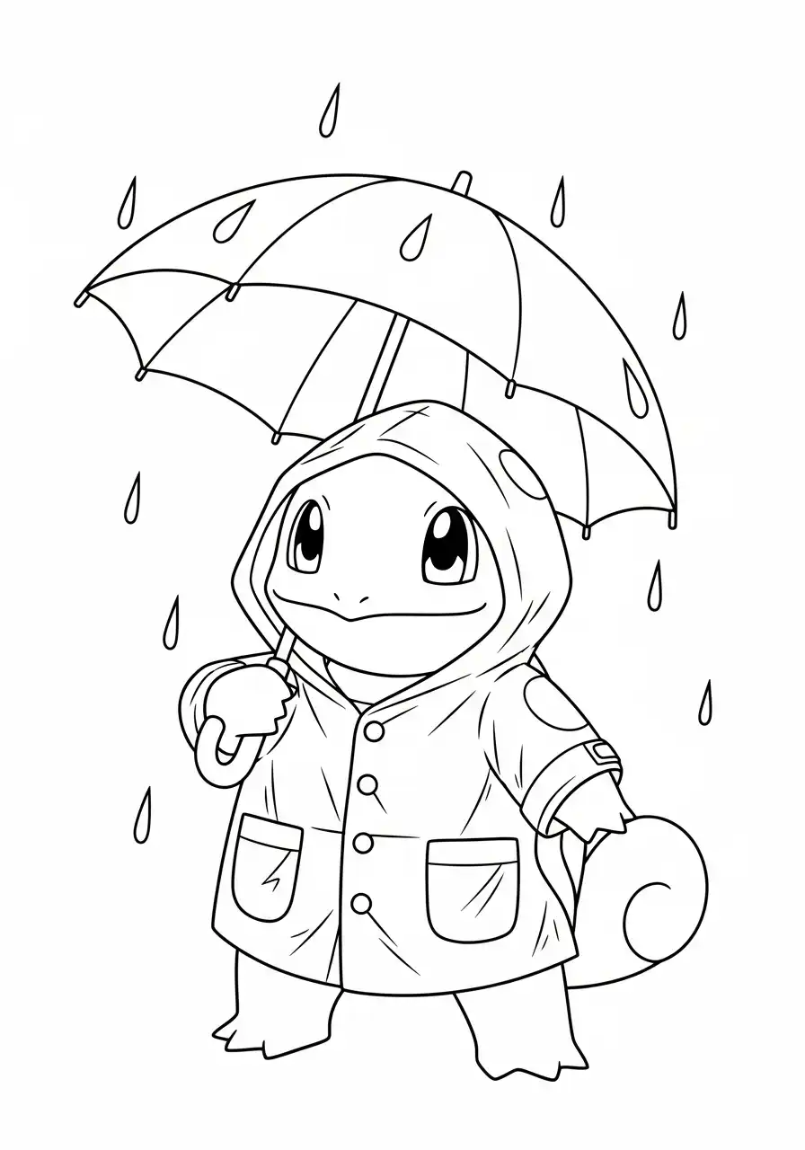 Squirtle Kleurplaat 19 squirtle in de regen met paraplu kleurplaat
