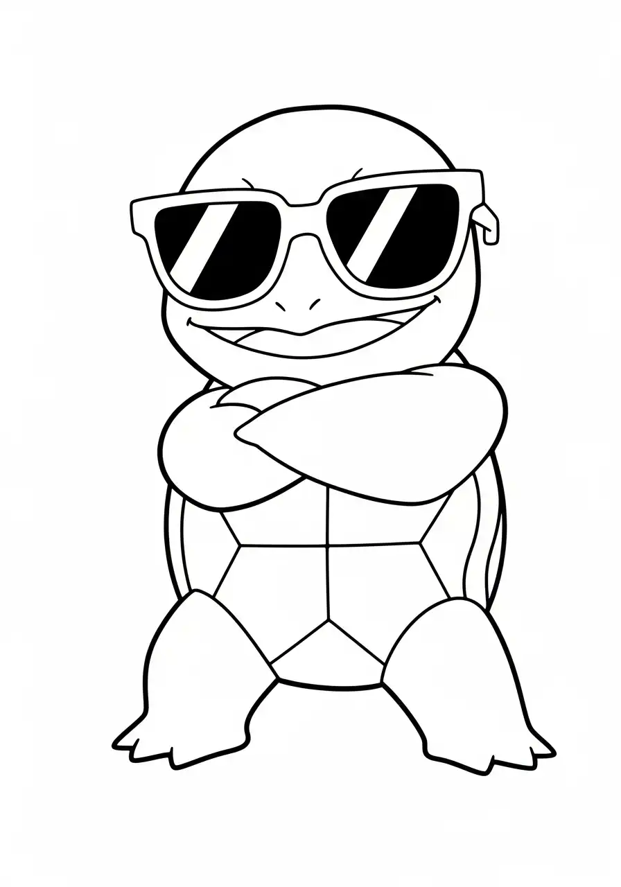 Squirtle Kleurplaat 21 squirtle met coole zonnebril kleurplaat
