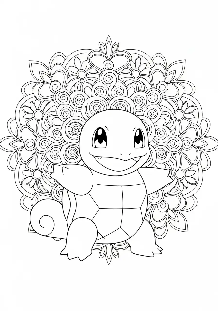Squirtle Kleurplaat 22 squirtle met mandala achtergrond kleurplaat