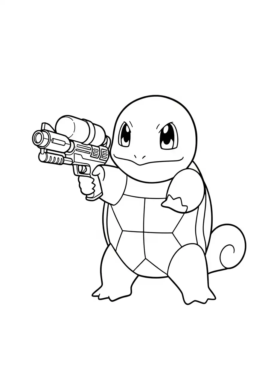 Squirtle Kleurplaat 24 squirtle met waterpistool kleurplaat
