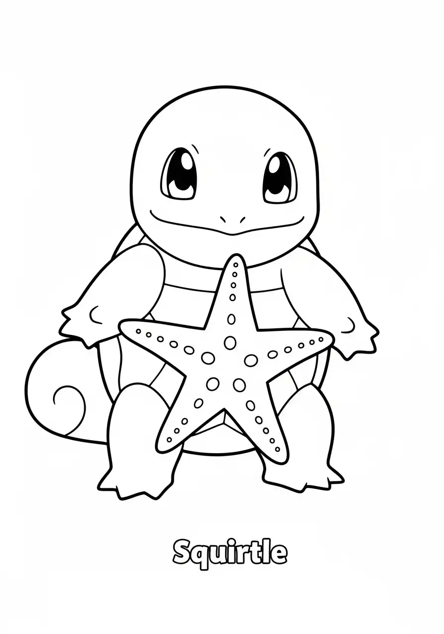 Squirtle Kleurplaat 25 squirtle met zeester en naam kleurplaat