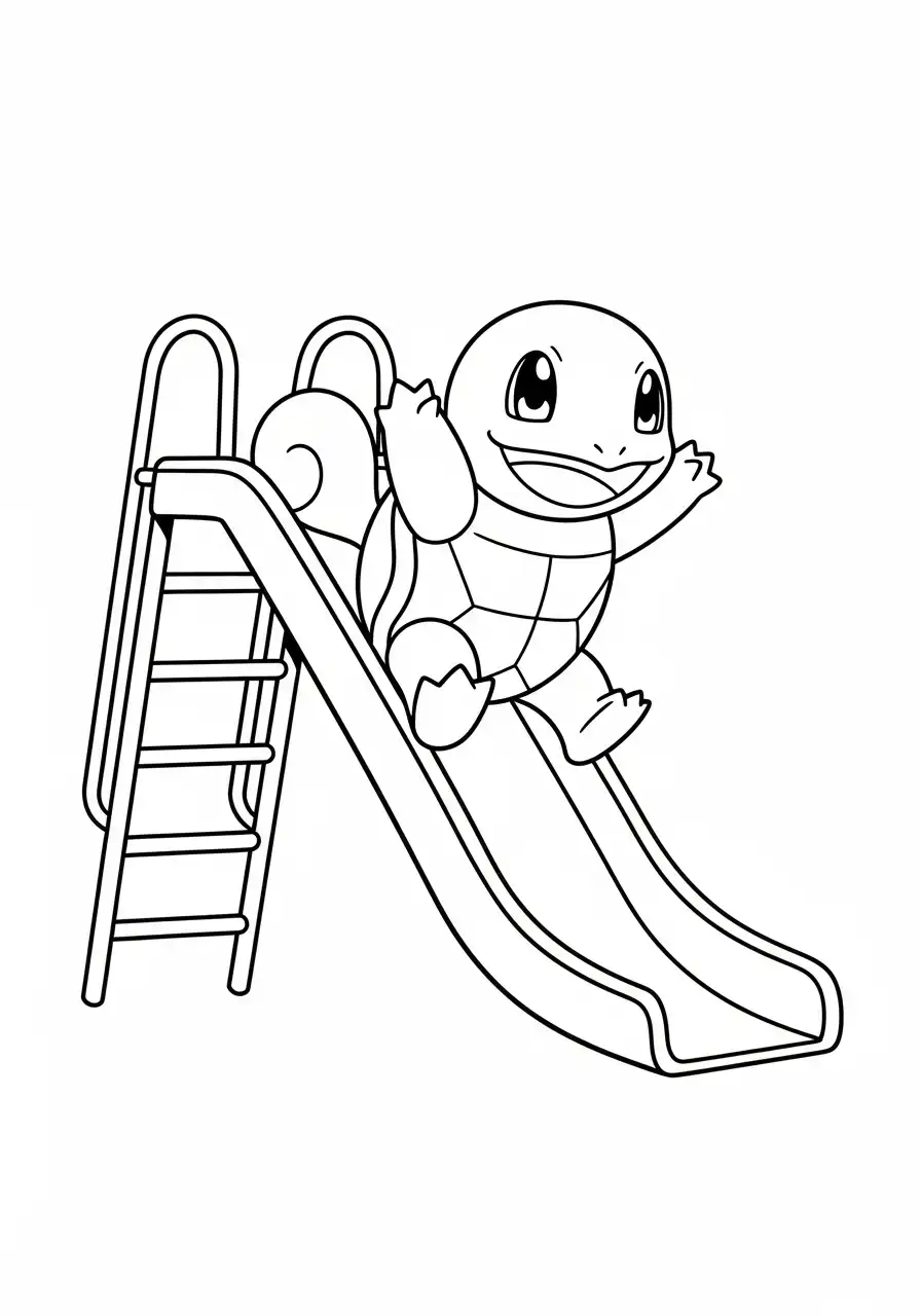 Squirtle Kleurplaat 28 squirtle op de glijbaan kleurplaat