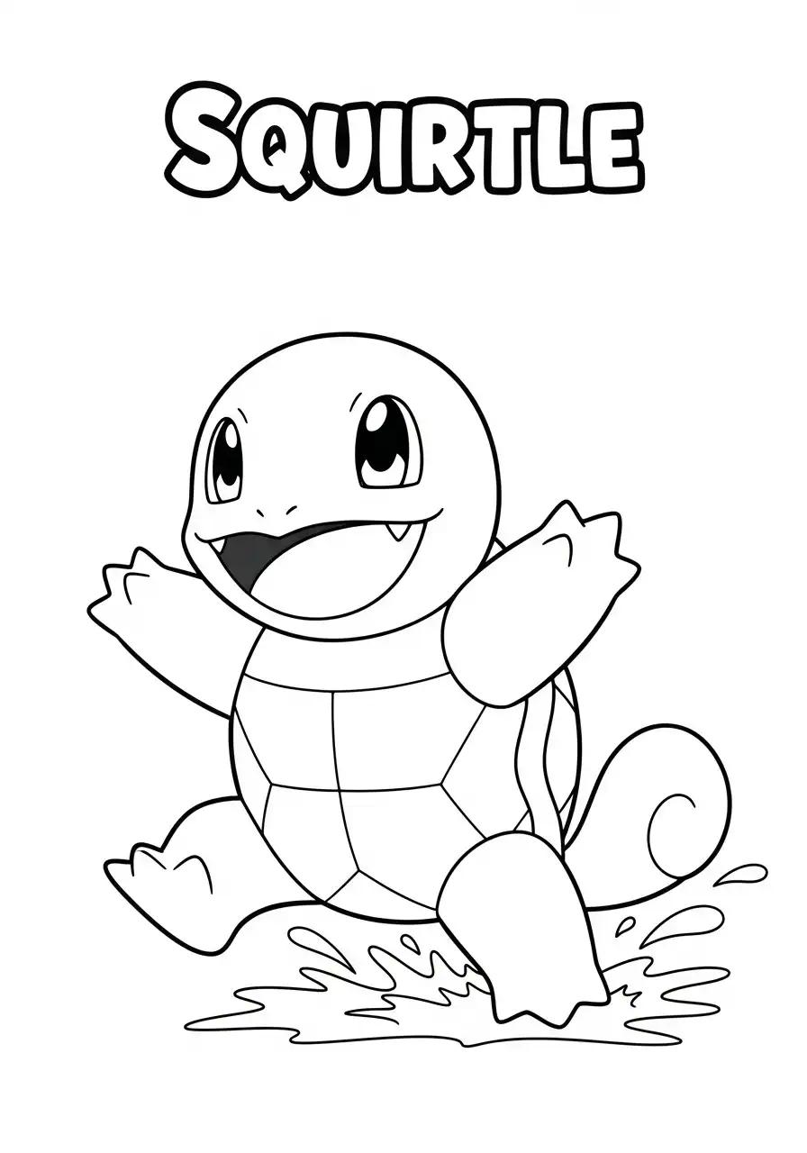 Squirtle Kleurplaat 30 squirtle spat water met naam kleurplaat