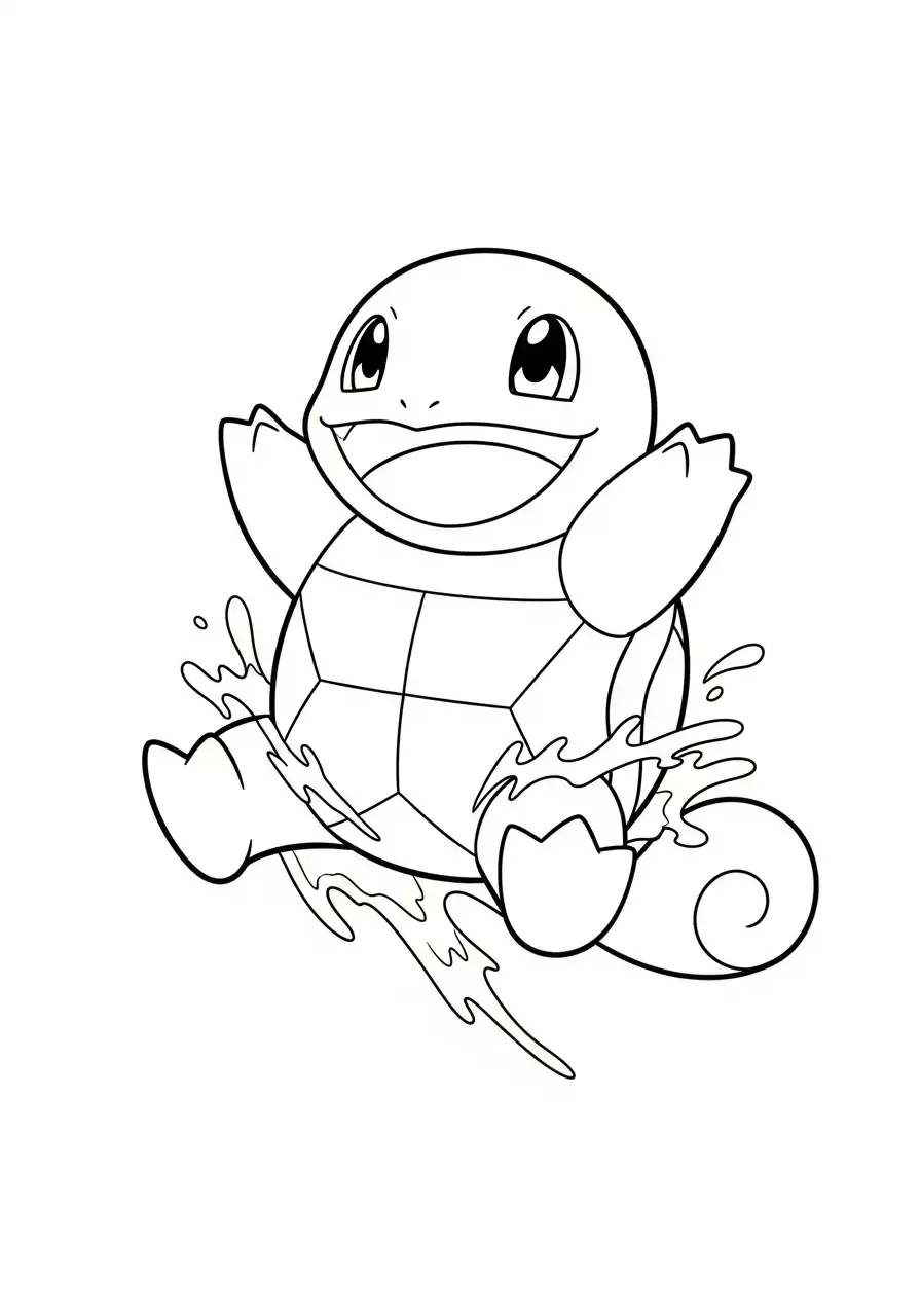 Squirtle Kleurplaat 32 squirtle springt en spettert kleurplaat