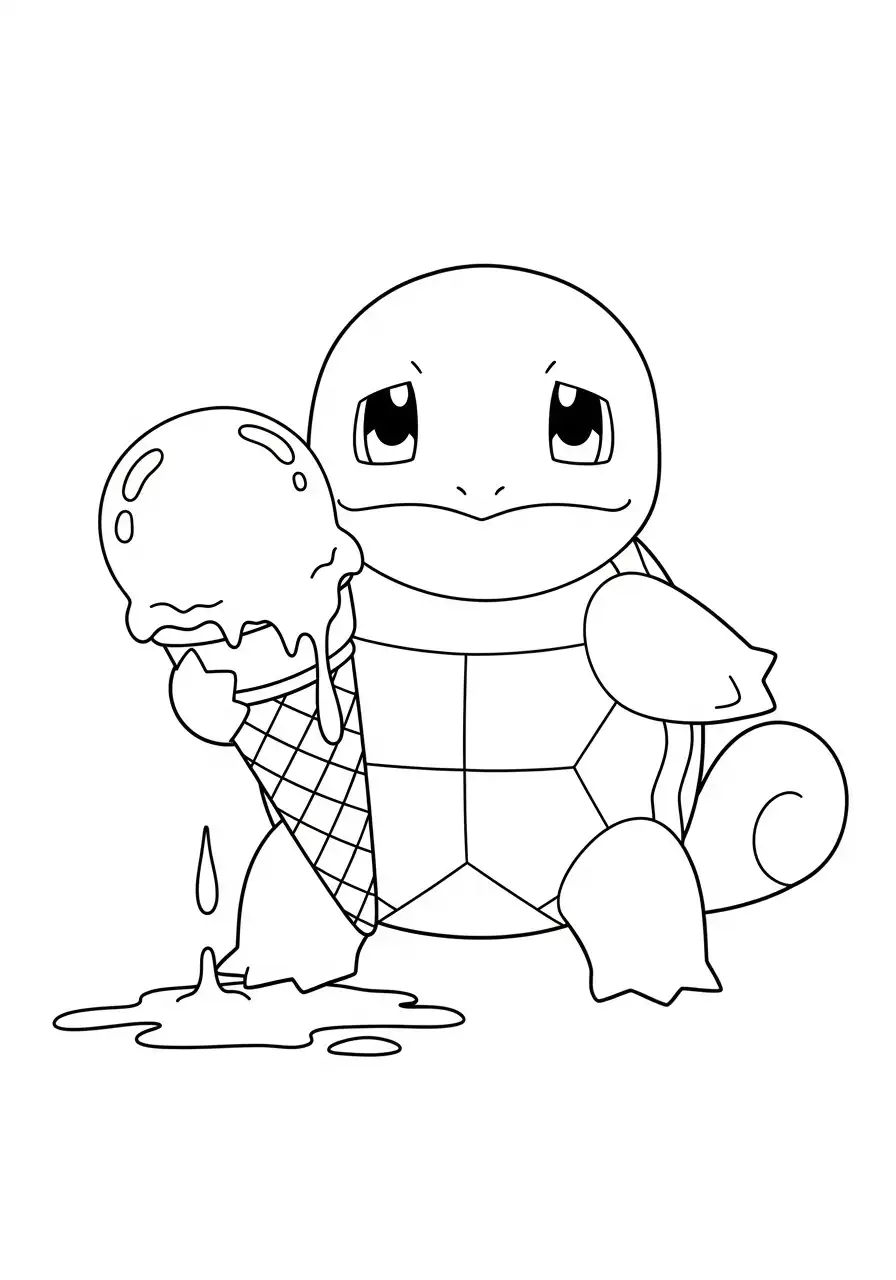Squirtle Kleurplaat 33 squirtle verdrietig met ijsje kleurplaat