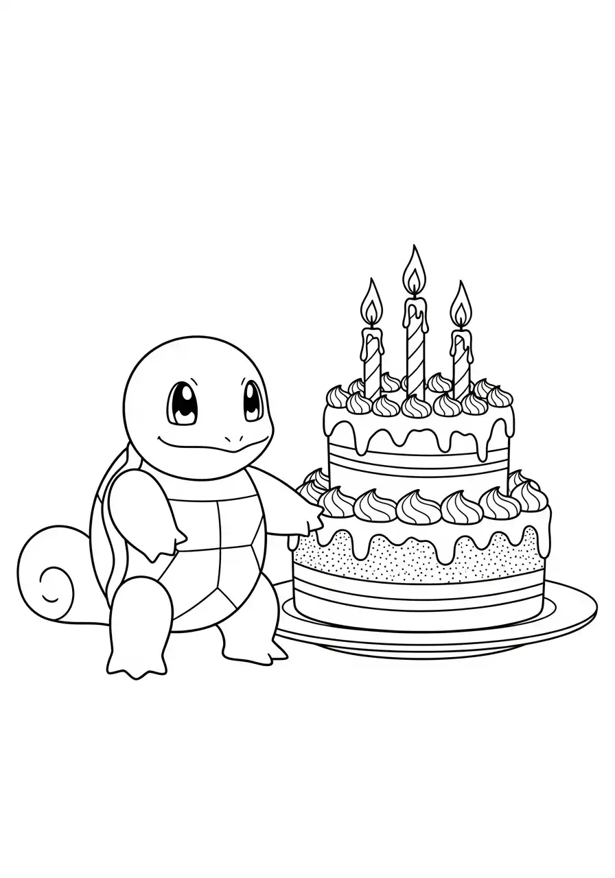 Squirtle Kleurplaat 34 squirtle viert verjaardag met taart kleurplaat