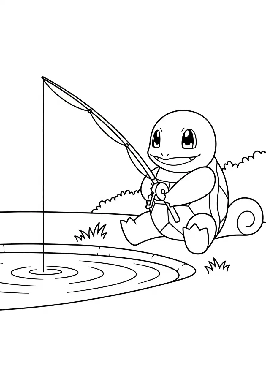 Squirtle Kleurplaat 35 squirtle vist bij de vijver kleurplaat