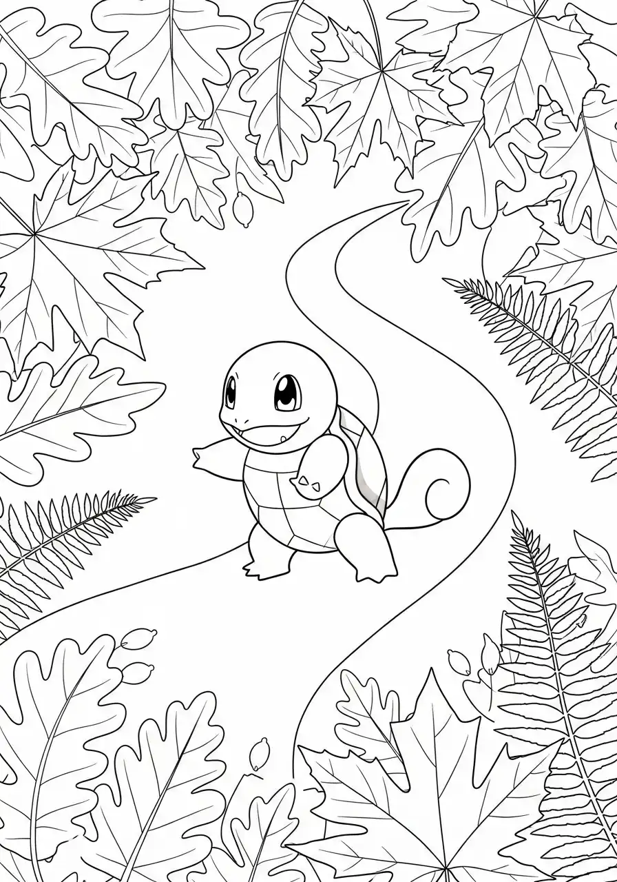Squirtle Kleurplaat 38 squirtle wandelt in de herfst kleurplaat