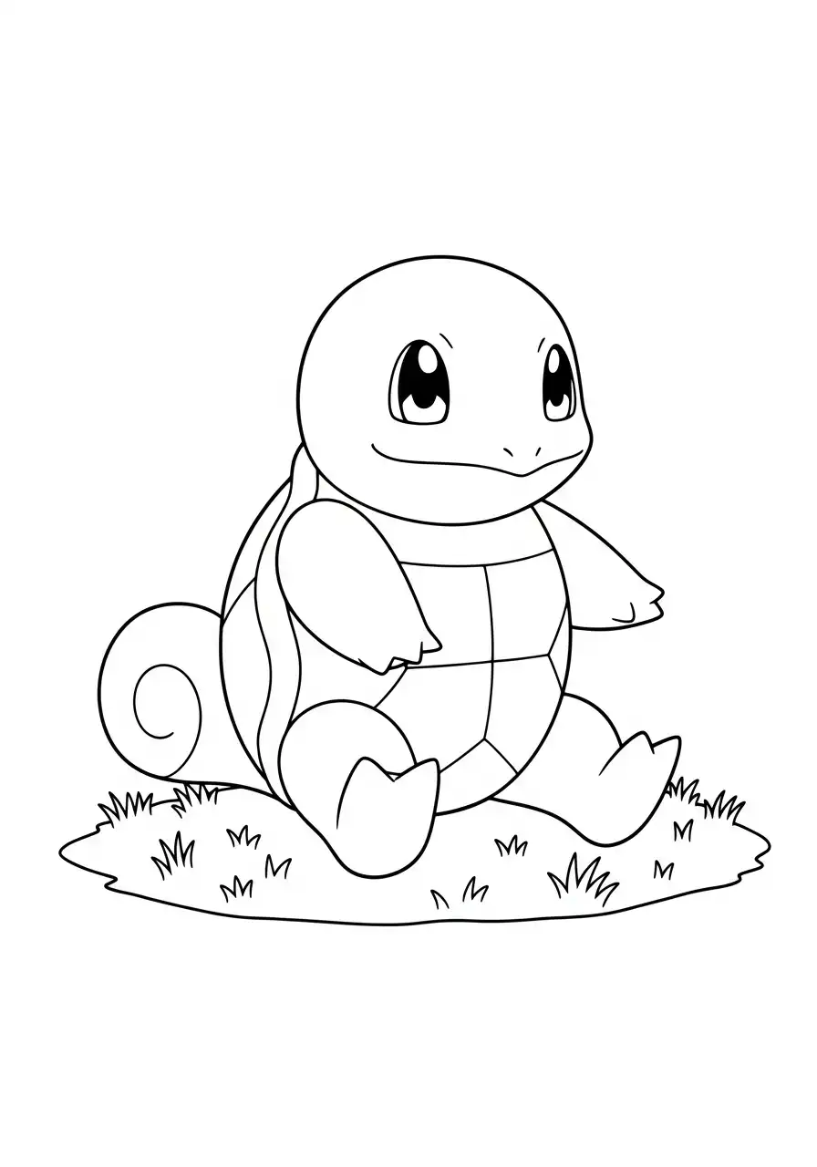 Squirtle Kleurplaat 39 squirtle zittend in gras kleurplaat