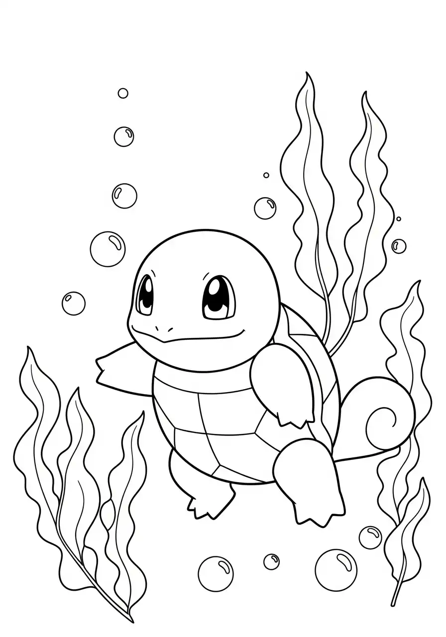 Squirtle Kleurplaat 41 squirtle zwemt tussen zeewier kleurplaat