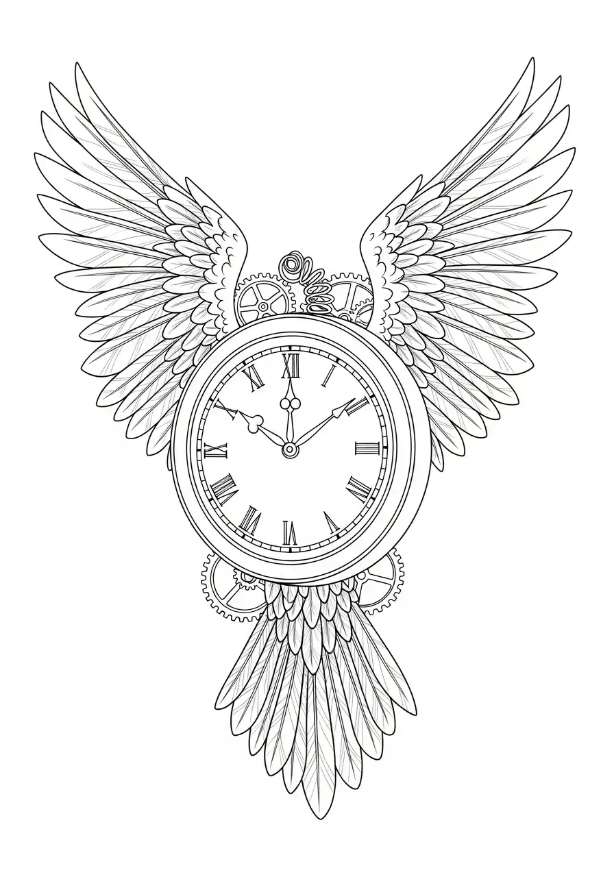 steampunk gevleugelde klok tatoeage kleurplaat