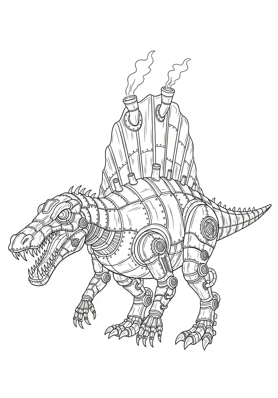 steampunk robot spinosaurus kleurplaat