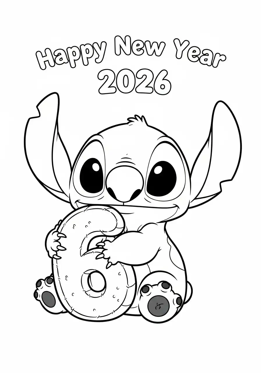 stitch knuffelt cijfer 6 van 2026 kleurplaat