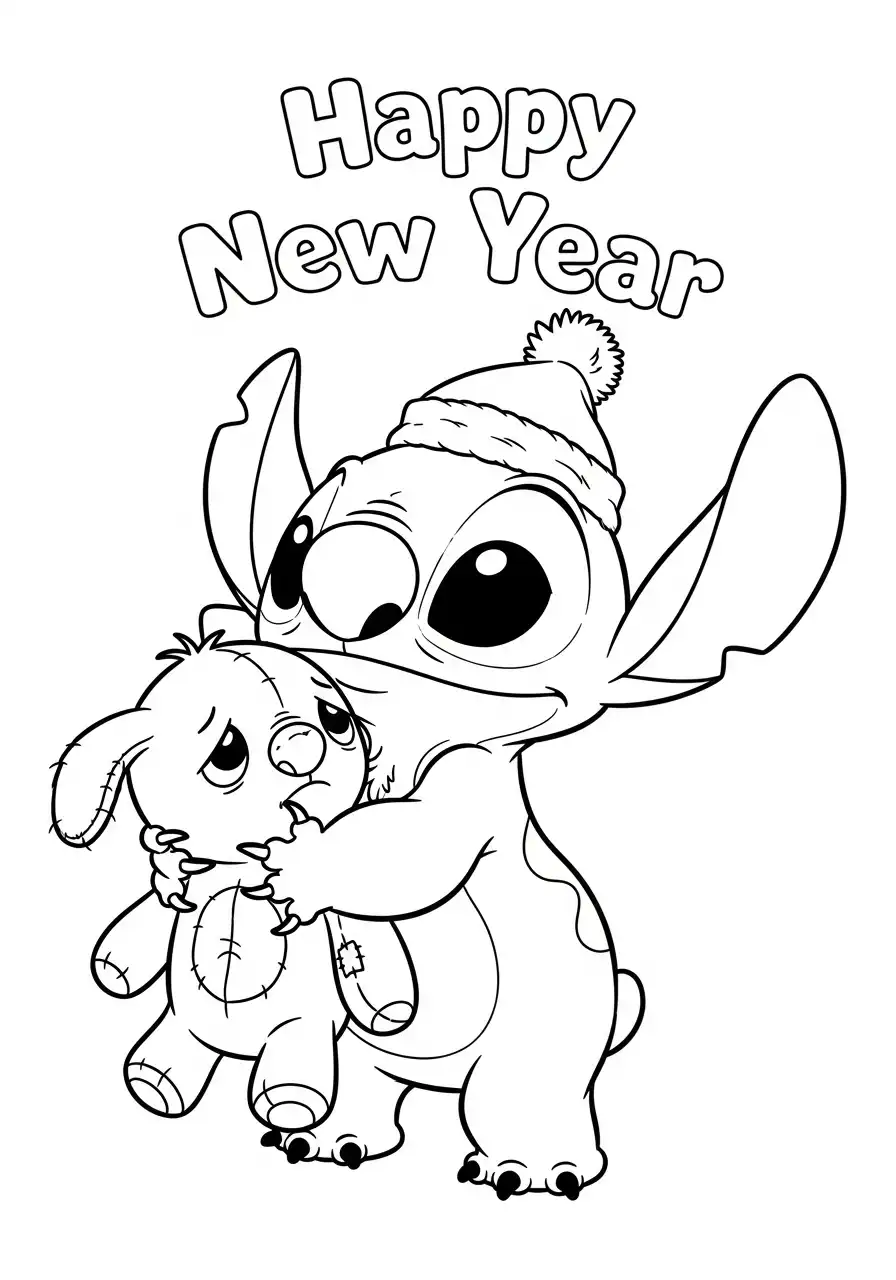 stitch knuffelt scrump met mutsen kleurplaat