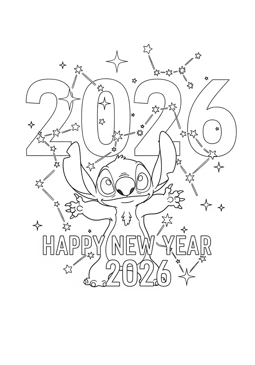 stitch met sterrenbeeld 2026 kleurplaat