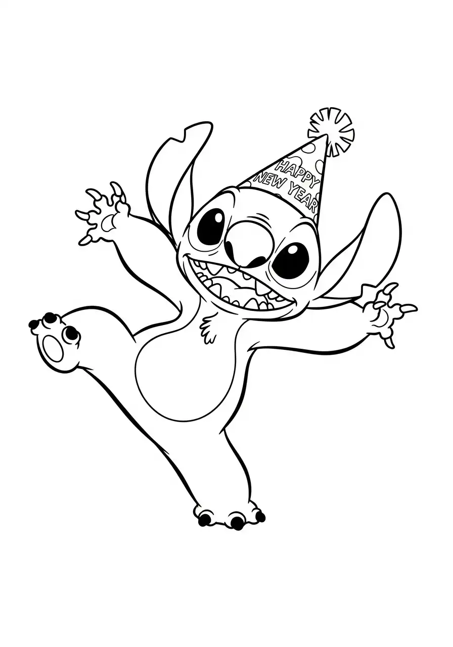 stitch springt van geluk kleurplaat