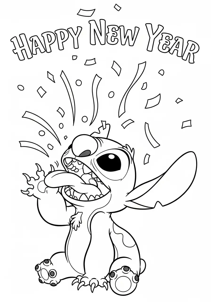 stitch vangt confetti op kleurplaat