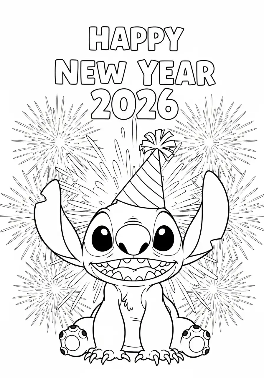 stitch zit voor vuurwerk explosie 2026 kleurplaat