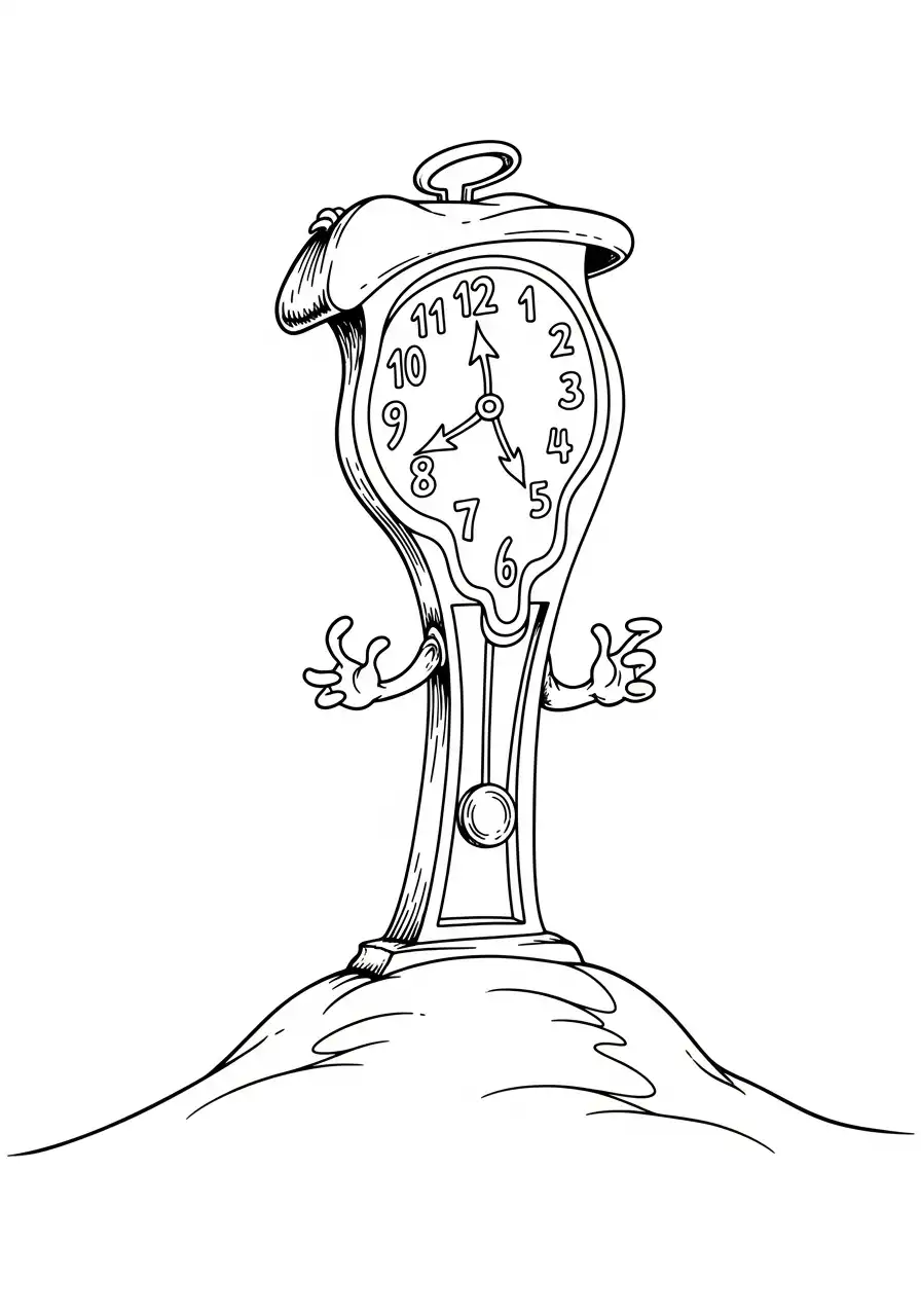surrealistische vloeibare klok kleurplaat
