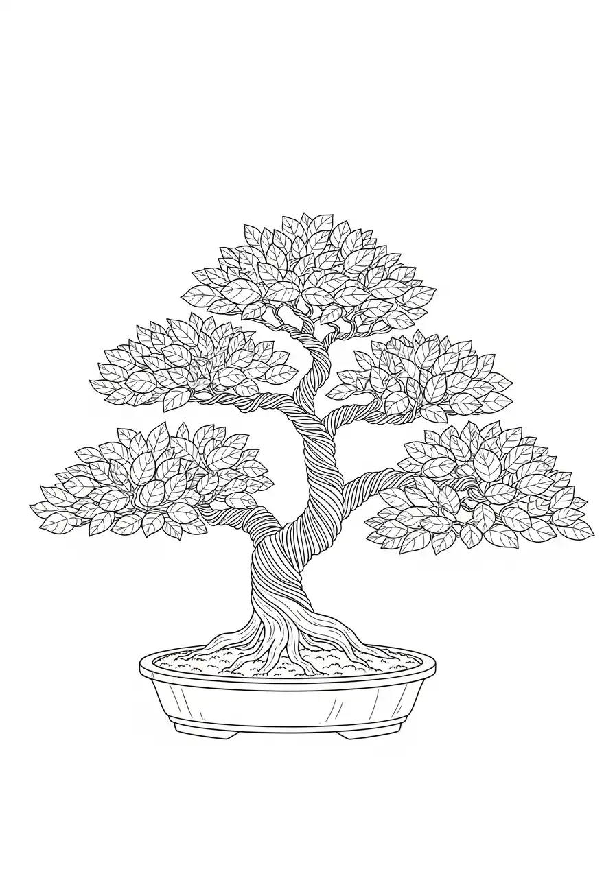 symmetrische gelaagde bonsai kleurplaat