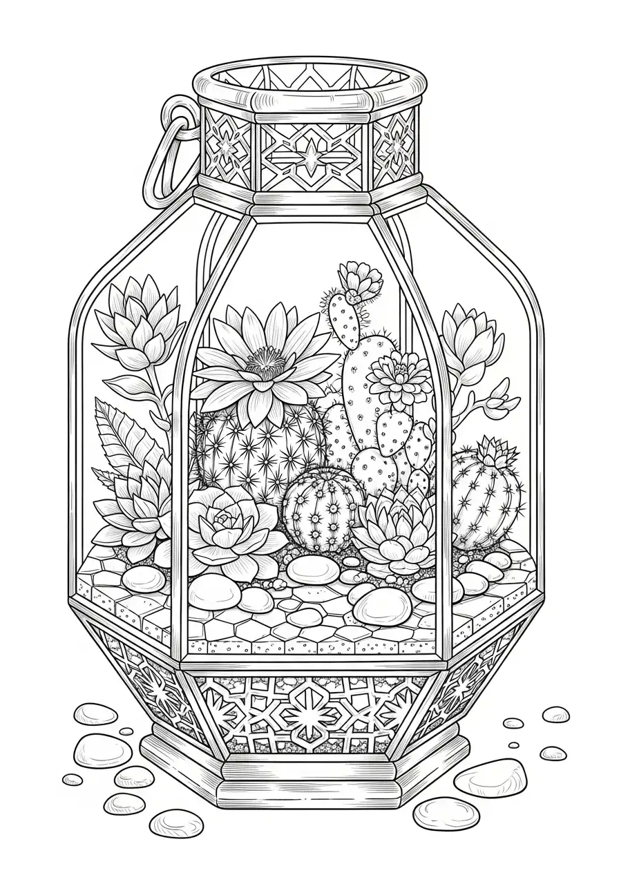 terrarium lantaarn met cactussen kleurplaat