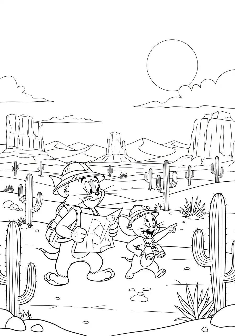 Kleurplaat Tom en Jerry 19 tom en jerry explorer in de woestijn kleurplaat
