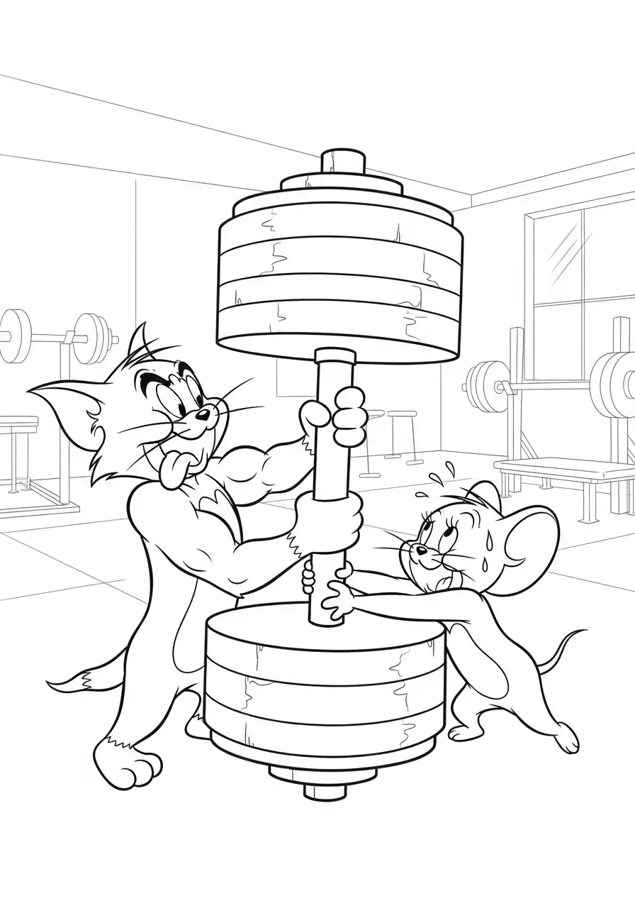 Kleurplaat Tom en Jerry 20 tom en jerry gewichtheffen kleurplaat