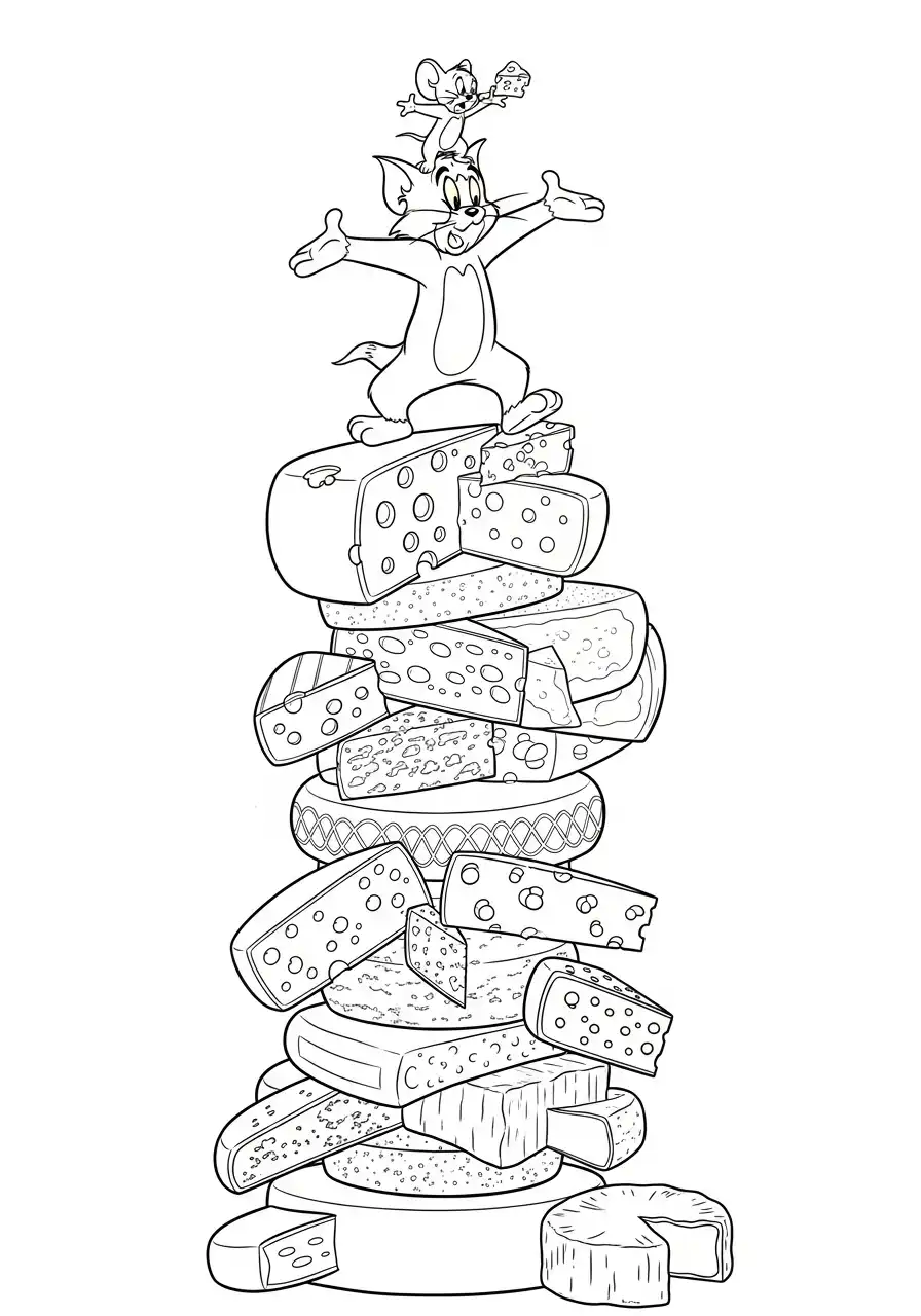 Kleurplaat Tom en Jerry 27 tom en jerry op kaastoren kleurplaat