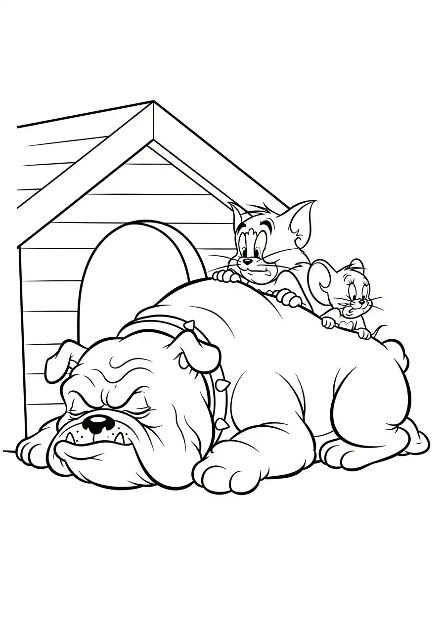 Kleurplaat Tom en Jerry 28 tom en jerry op slapende hond spike kleurplaat