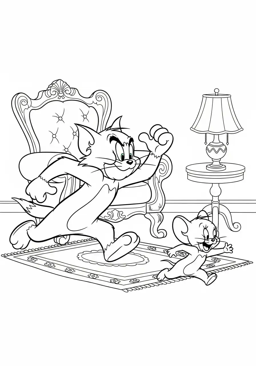 Kleurplaat Tom en Jerry 29 tom en jerry rennen in de huiskamer kleurplaat