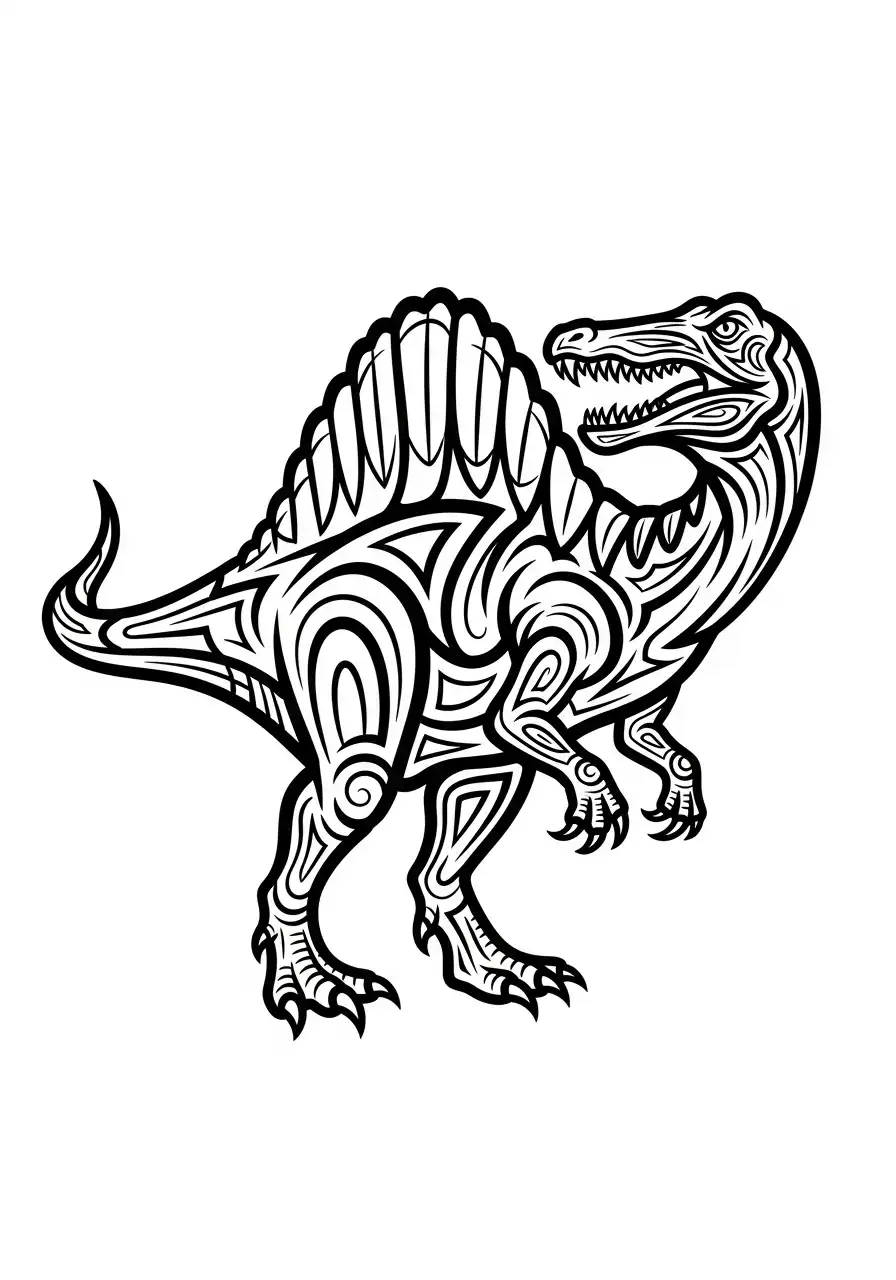 tribal spinosaurus patroon kleurplaat