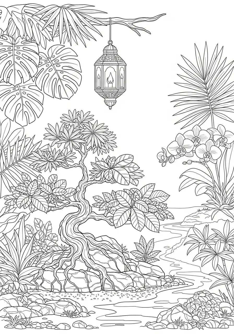 tropische jungle bonsai kleurplaat