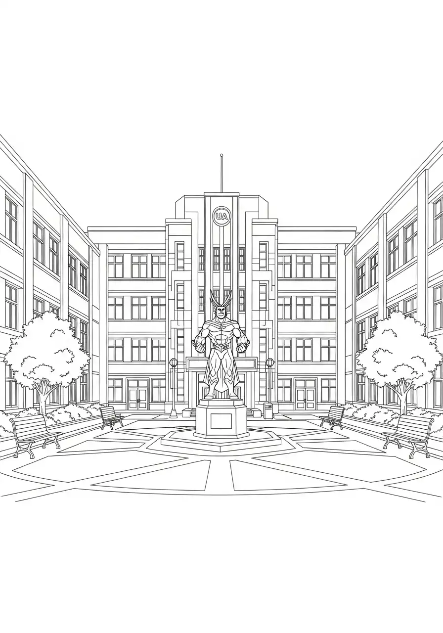 ua hogeschool gebouw all might standbeeld kleurplaat