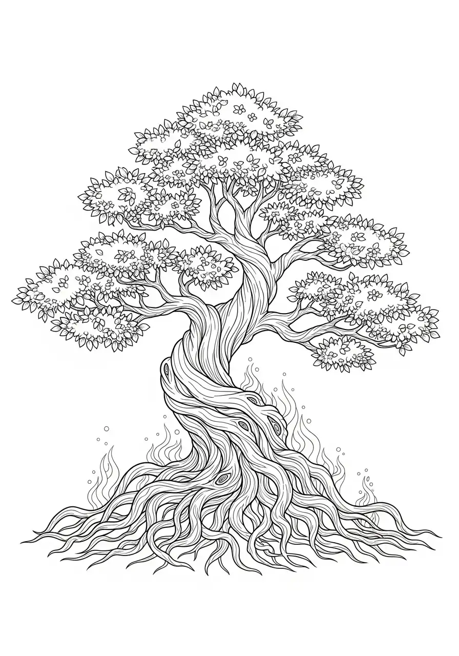vlammende oerwortelboom kleurplaat
