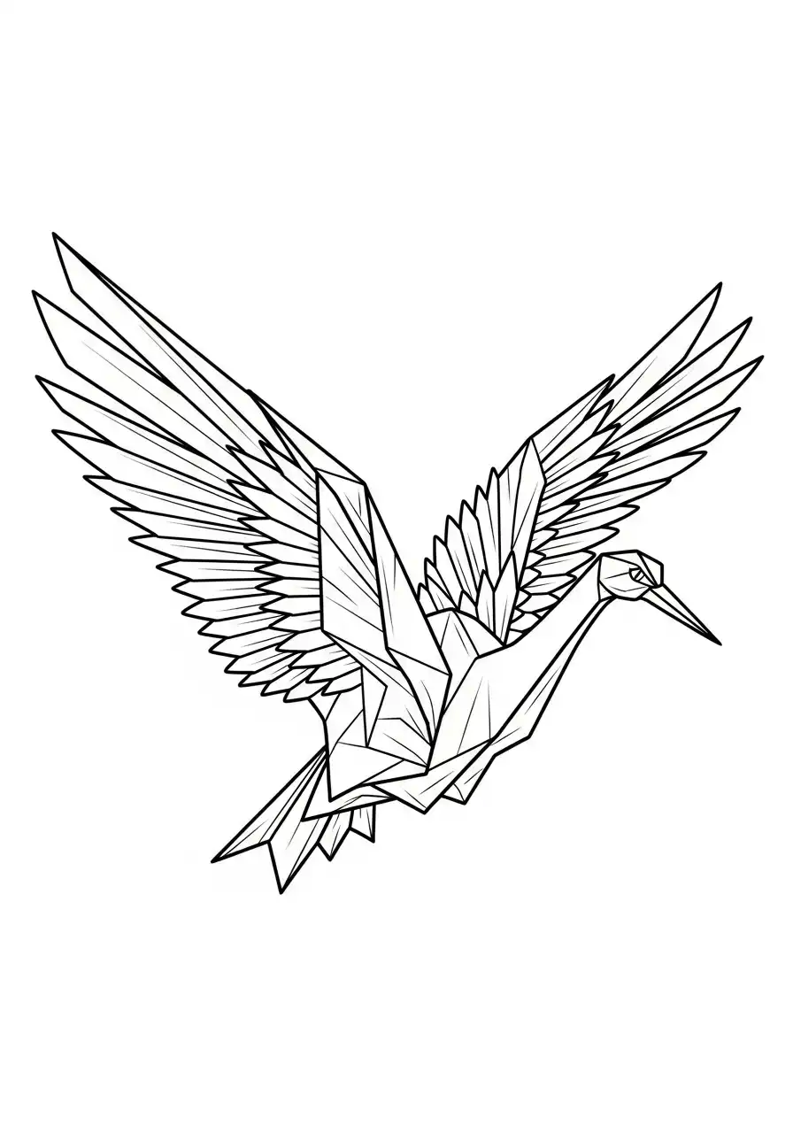 vliegende origami kraanvogel kleurplaat
