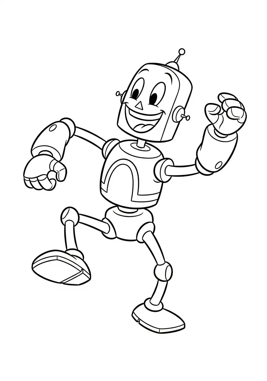 vrolijke dansende robot kleurplaat
