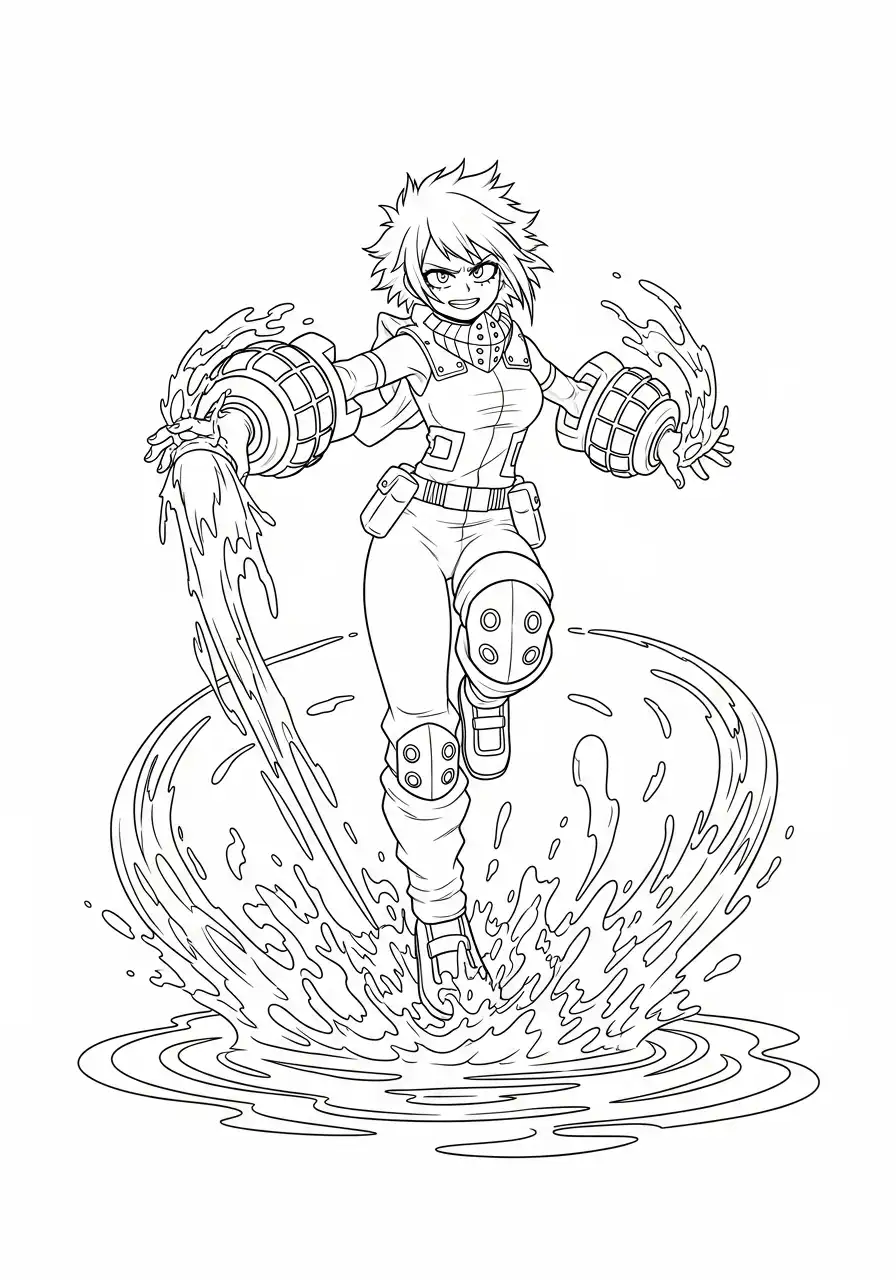 vrouwelijke held waterkracht explosie kleurplaat