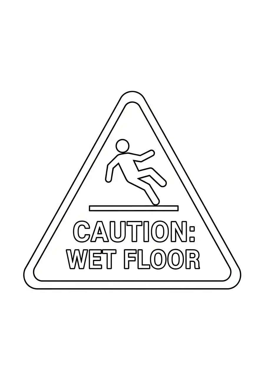 Kleurplaat Sticker 36 waarschuwingsbord natte vloer sticker kleurplaat